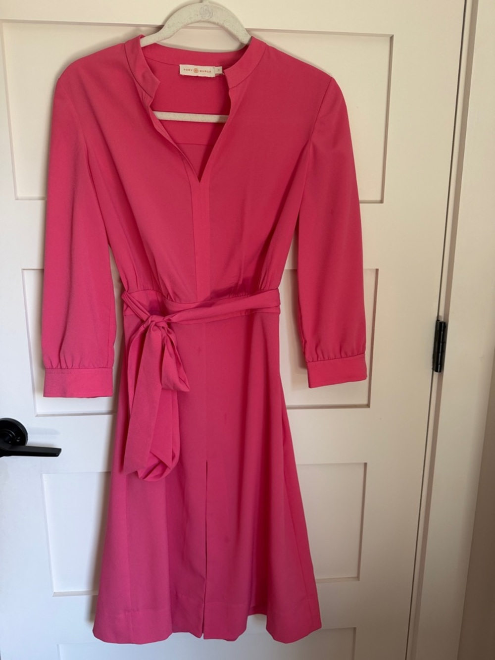Tory Burch Pink Midi Dress with Self Tie Belt